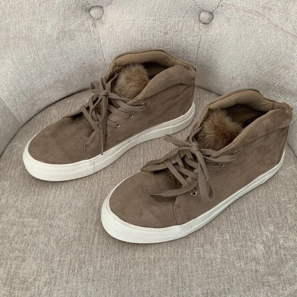 Mia Women’s Tillie High Top Suede Shoes Sneakers with Fur Camel Brown Size 7.5 - Picture 2 of 8